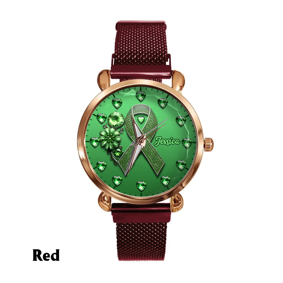 Green Ribbon - Personalized Mental Health Awareness Women Hand Watch