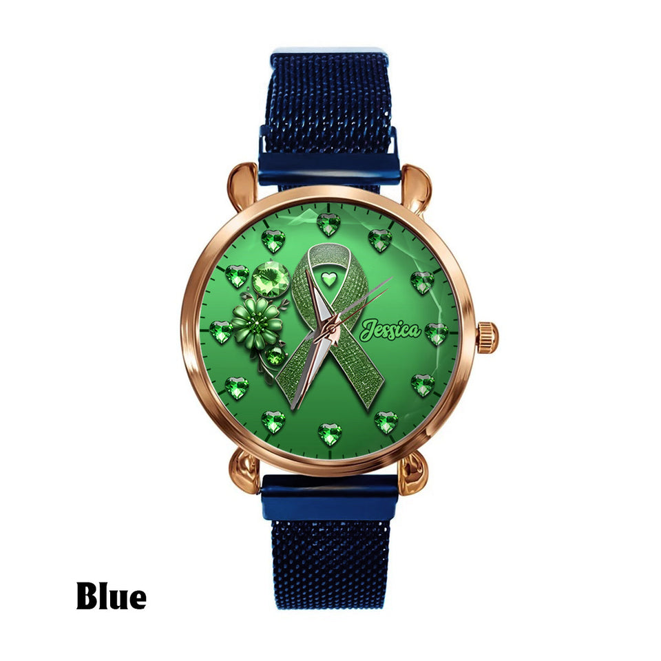 Green Ribbon - Personalized Mental Health Awareness Women Hand Watch