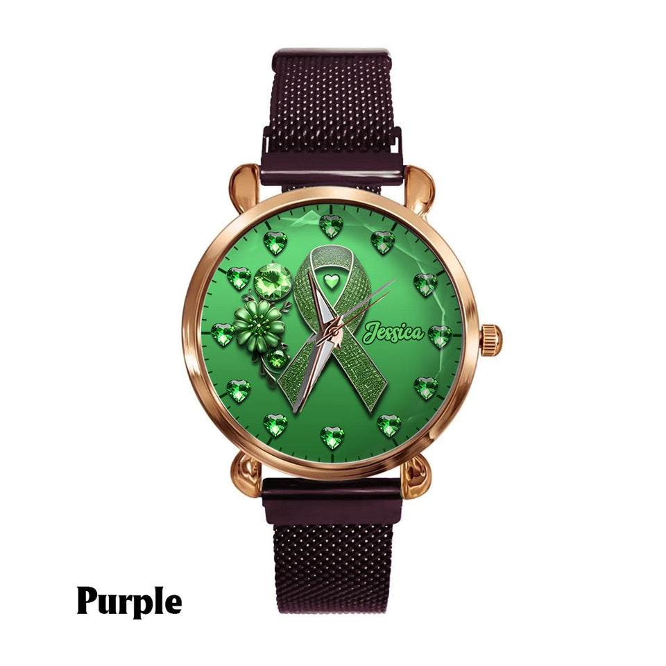Green Ribbon - Personalized Mental Health Awareness Women Hand Watch