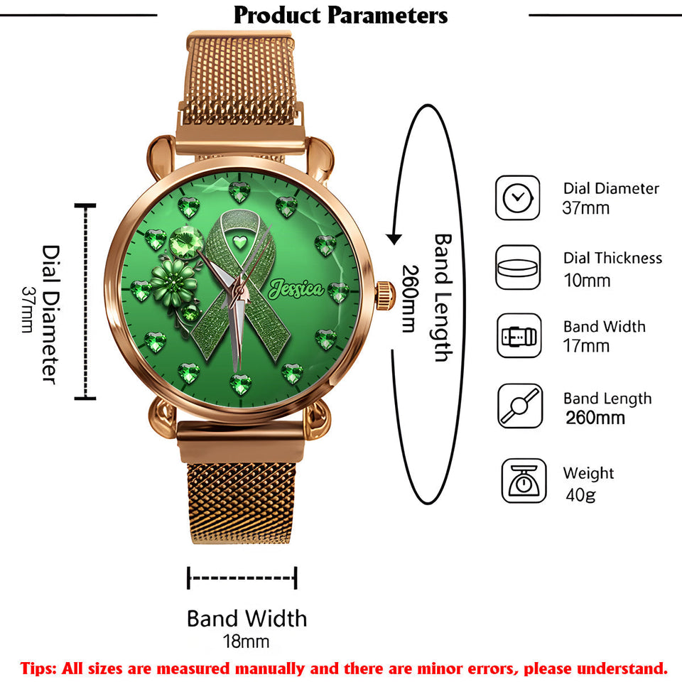 Green Ribbon - Personalized Mental Health Awareness Women Hand Watch