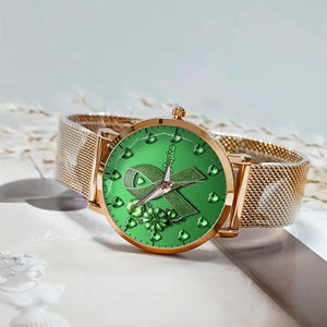 Green Ribbon - Personalized Mental Health Awareness Women Hand Watch