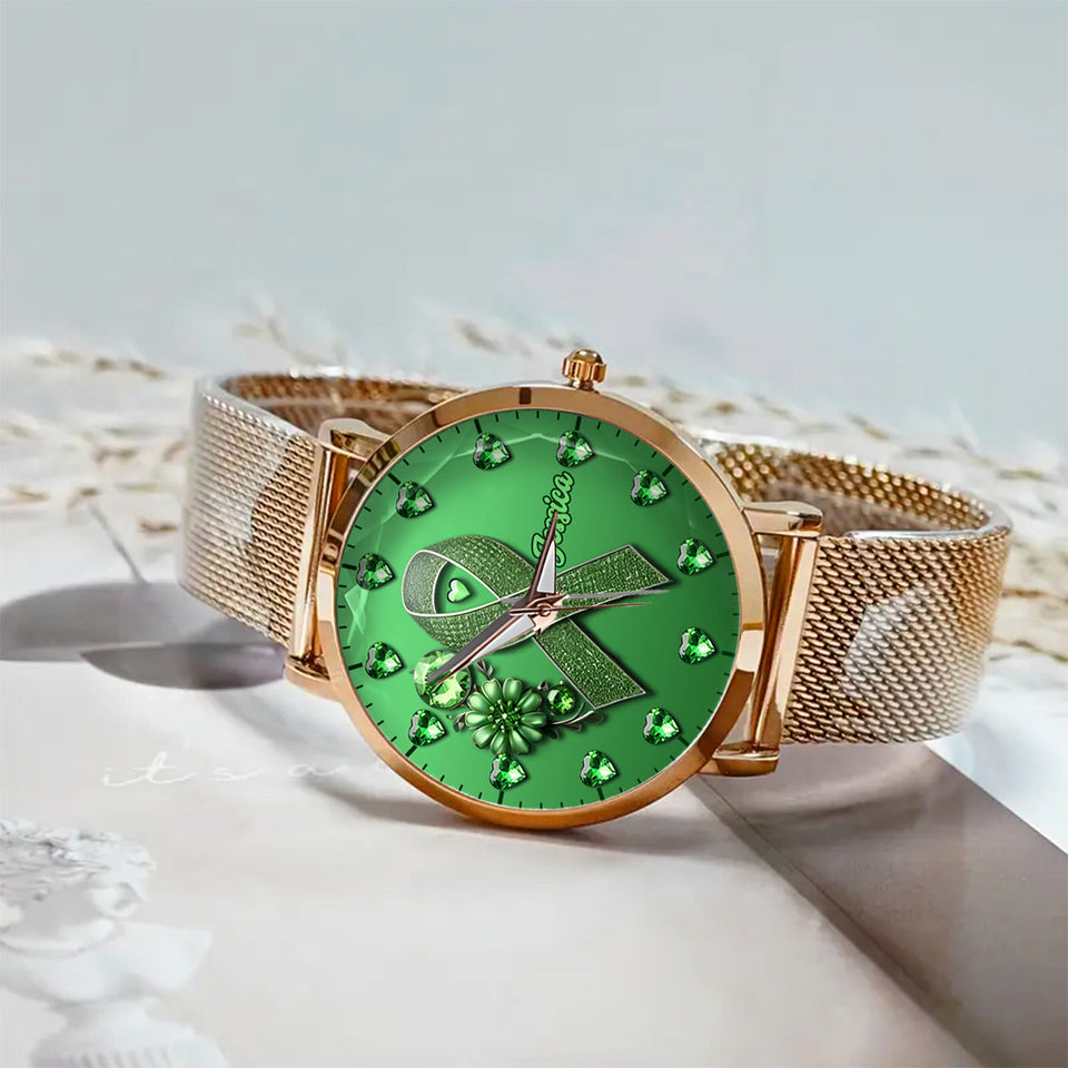 Green Ribbon - Personalized Mental Health Awareness Women Hand Watch