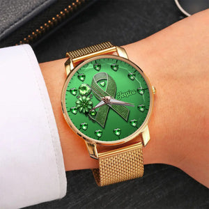 Green Ribbon - Personalized Mental Health Awareness Women Hand Watch