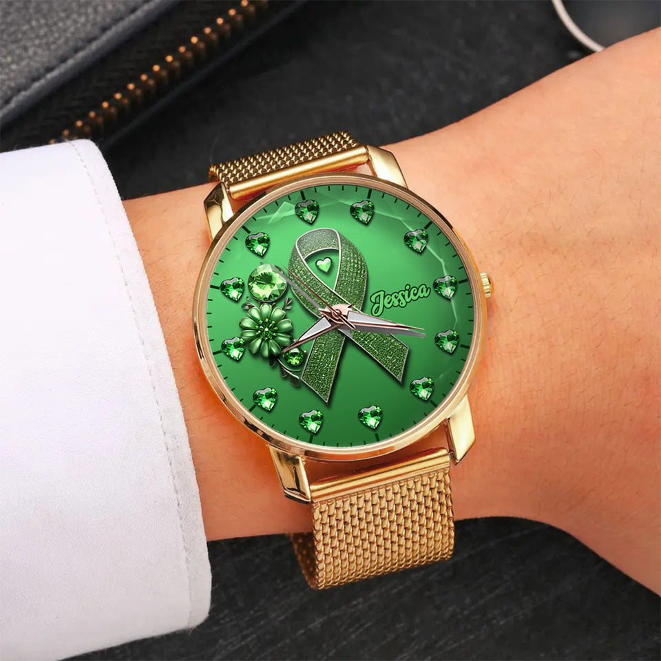 Green Ribbon - Personalized Mental Health Awareness Women Hand Watch