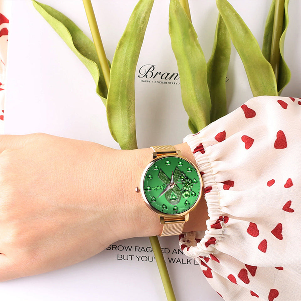 Green Ribbon - Personalized Mental Health Awareness Women Hand Watch