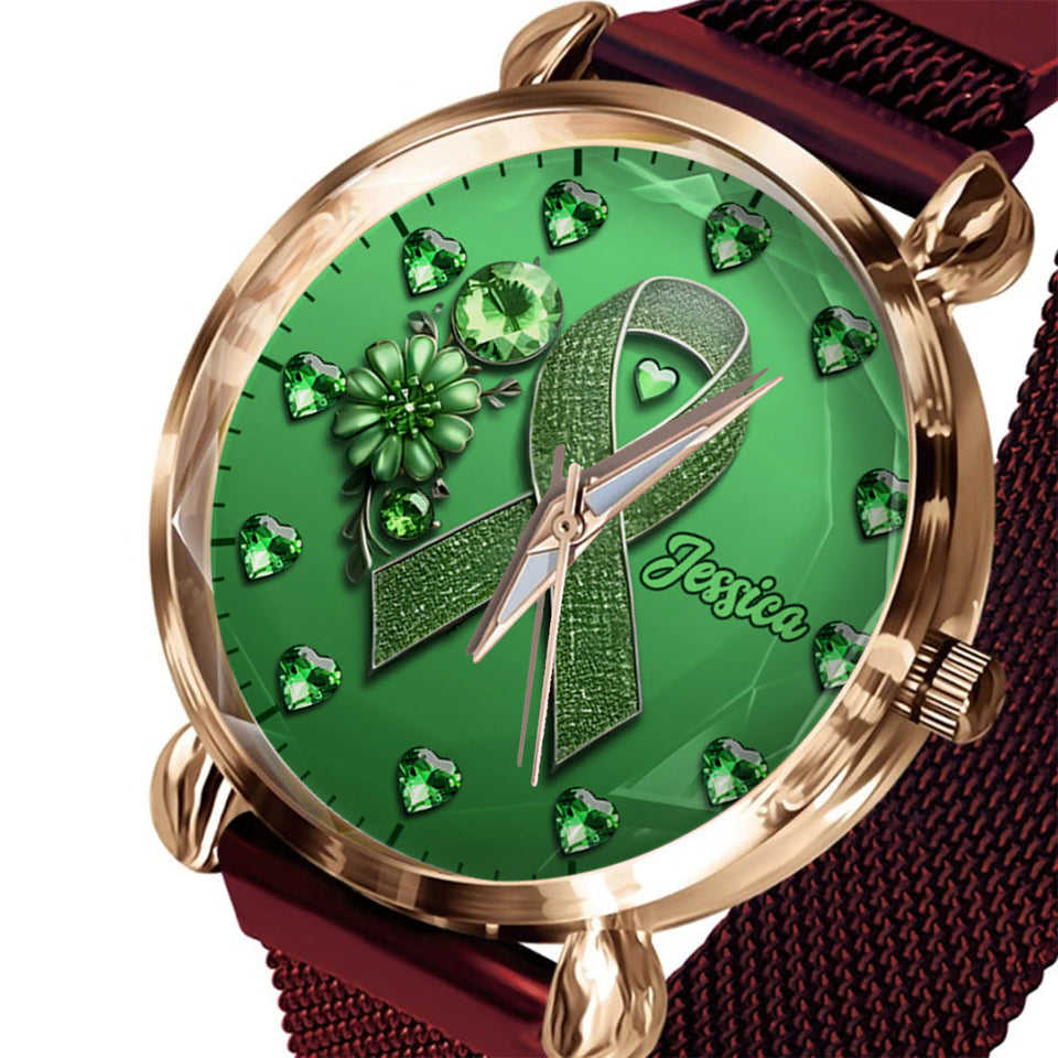 Green Ribbon - Personalized Mental Health Awareness Women Hand Watch