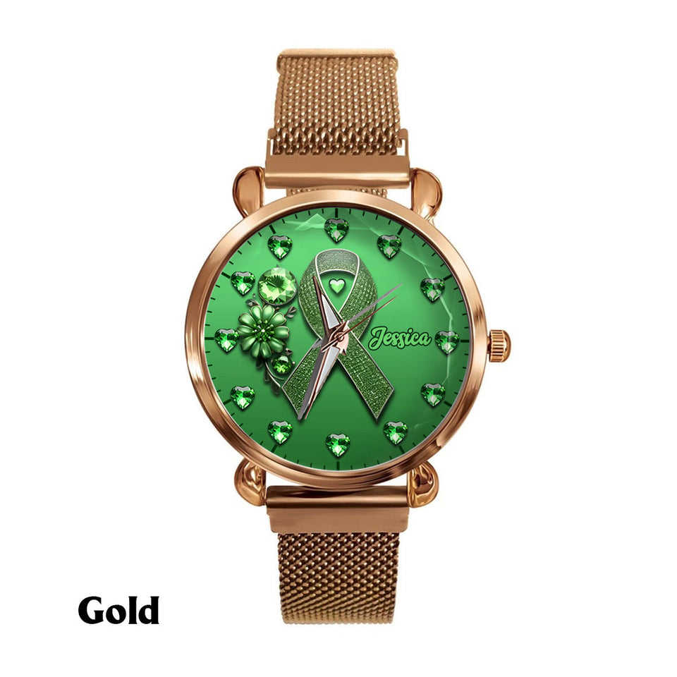 Green Ribbon - Personalized Mental Health Awareness Women Hand Watch