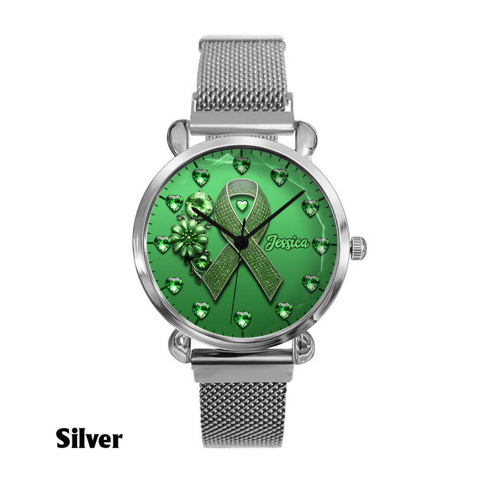 Green Ribbon - Personalized Mental Health Awareness Women Hand Watch
