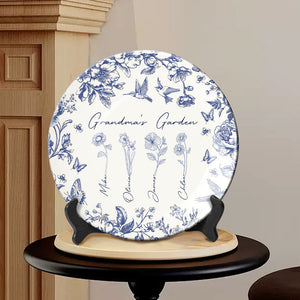 Cadeau « Jardin de grand-mère » pour grand-mère, maman… - Assiette ronde en céramique personnalisée « Grand-mère »