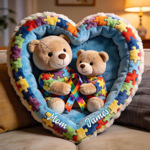 Strong Mama - Personalized Autism Awareness Faux Fur Shaped Pillow