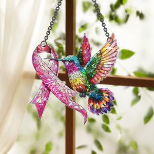 Hummingbird Breast Cancer Awareness - Personalized Breast Cancer Awareness Window Hanging Suncatcher Ornament