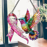 Sensibilisation au cancer du sein avec un colibri - Ornement attrape-soleil personnalisé à suspendre à la fenêtre pour la sensibilisation au cancer du sein 