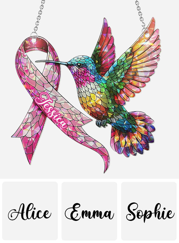 Sensibilisation au cancer du sein avec un colibri - Ornement attrape-soleil personnalisé à suspendre à la fenêtre pour la sensibilisation au cancer du sein 