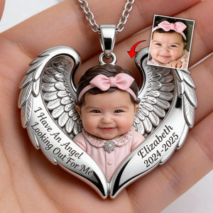 I Have An Angel Looking Out For Me - Personalized Memorial Shaped Metal Pendant Necklace