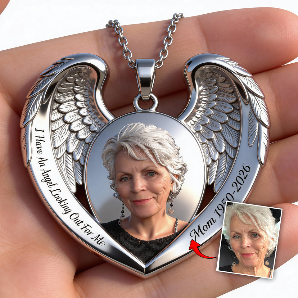 I Have An Angel Looking Out For Me - Personalized Memorial Shaped Metal Pendant Necklace