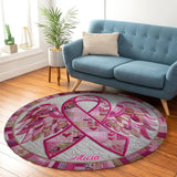 The Breast Cancer Ribbon Quilted - Personalized Breast Cancer Awareness Round Rug