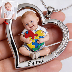 Custom Any Photo - Personalized Autism Awareness Shaped Metal Pendant Necklace