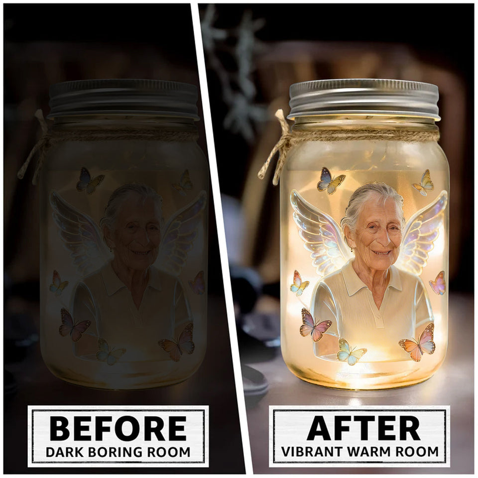 Your Wings Were Ready But My Heart Was Not - Personalized Memorial Mason Jar Light