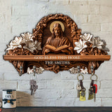 Que Dieu bénisse cette maison - Porte-clés chrétien personnalisé en forme de pièce