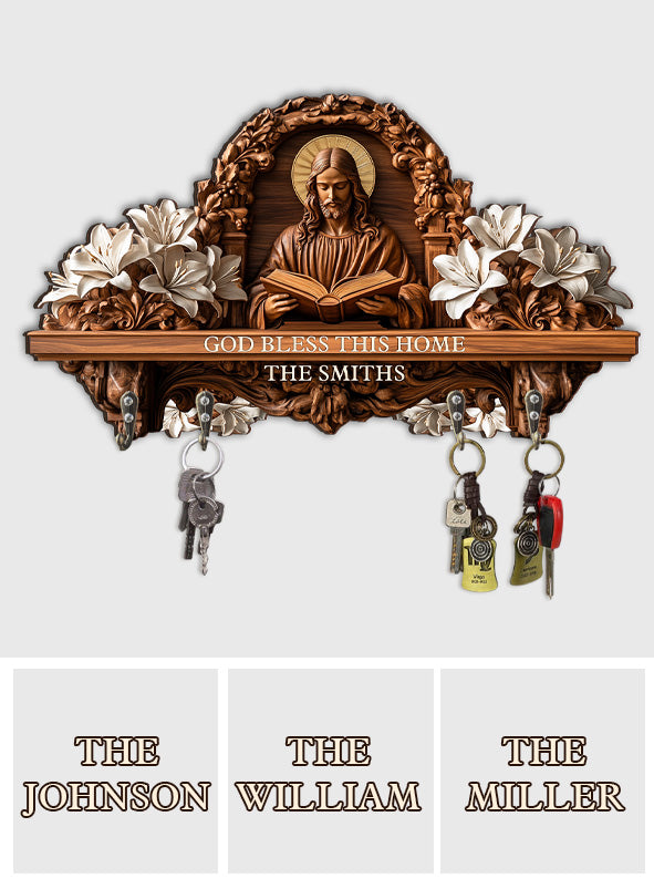 Que Dieu bénisse cette maison - Porte-clés chrétien personnalisé en forme de pièce