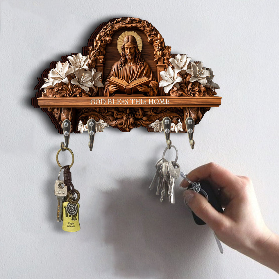 Que Dieu bénisse cette maison - Porte-clés chrétien personnalisé en forme de pièce