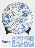 Classic White & Blue Mother Children Hands - Personalized Mother Ceramic Round Plate