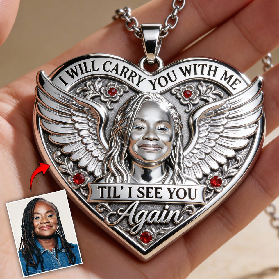 Memorial Gift, Til I See You Again - Personalized Memorial Shaped Metal Pendant Necklace
