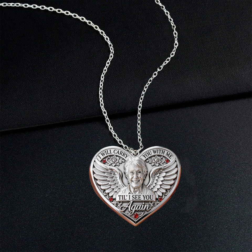Memorial Gift, Til I See You Again - Personalized Memorial Shaped Metal Pendant Necklace