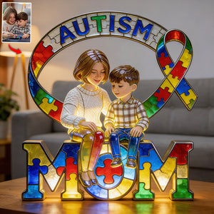 Mom, Dad And Kid - Personalized Autism Awareness Custom Shaped Acrylic Plaque