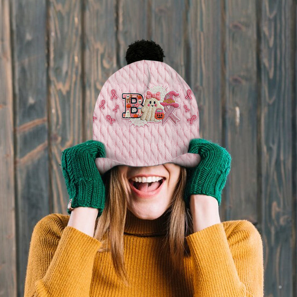 Ghost Breast Cancer Awareness - Personalized Breast Cancer Awareness Beanie Hat