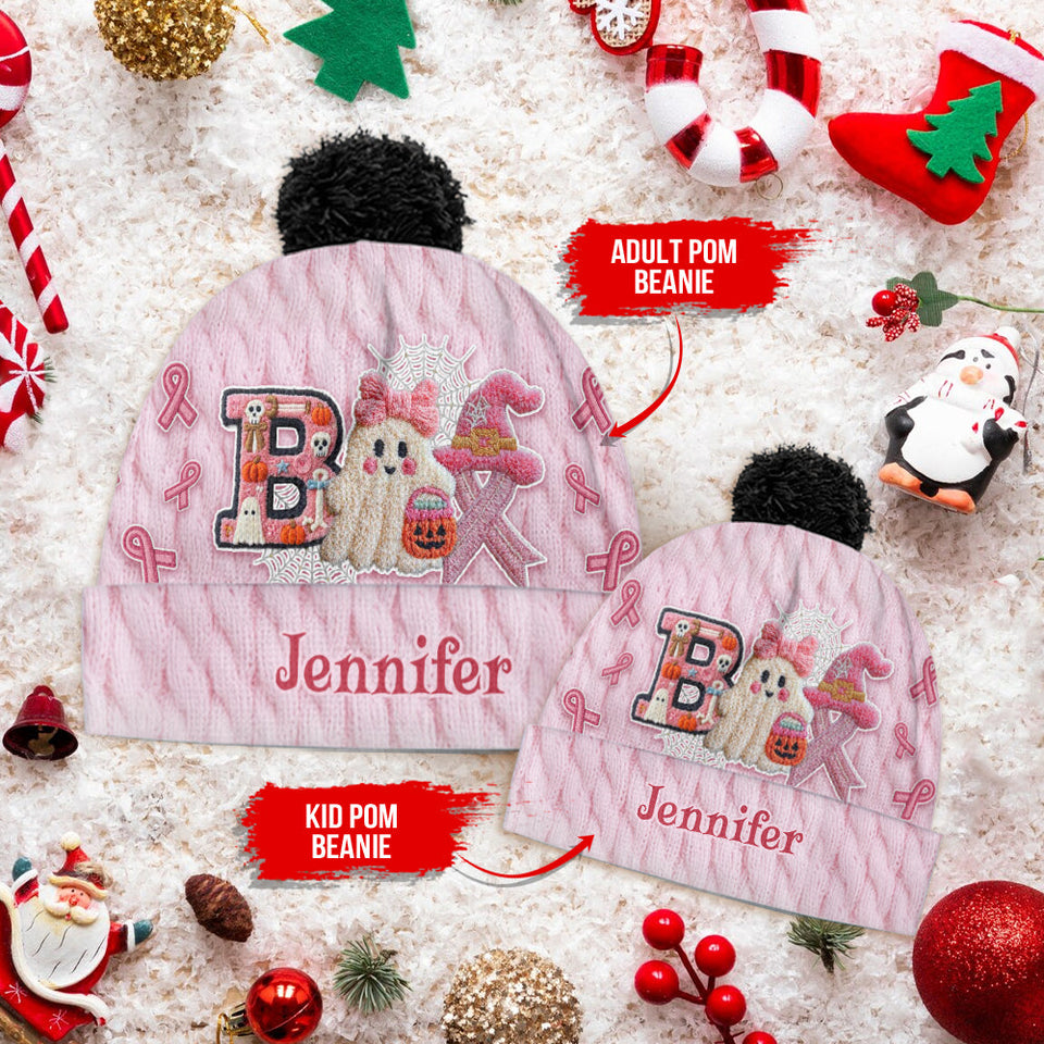 Ghost Breast Cancer Awareness - Personalized Breast Cancer Awareness Beanie Hat