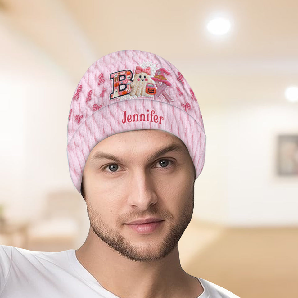 Ghost Breast Cancer Awareness - Personalized Breast Cancer Awareness Beanie Hat