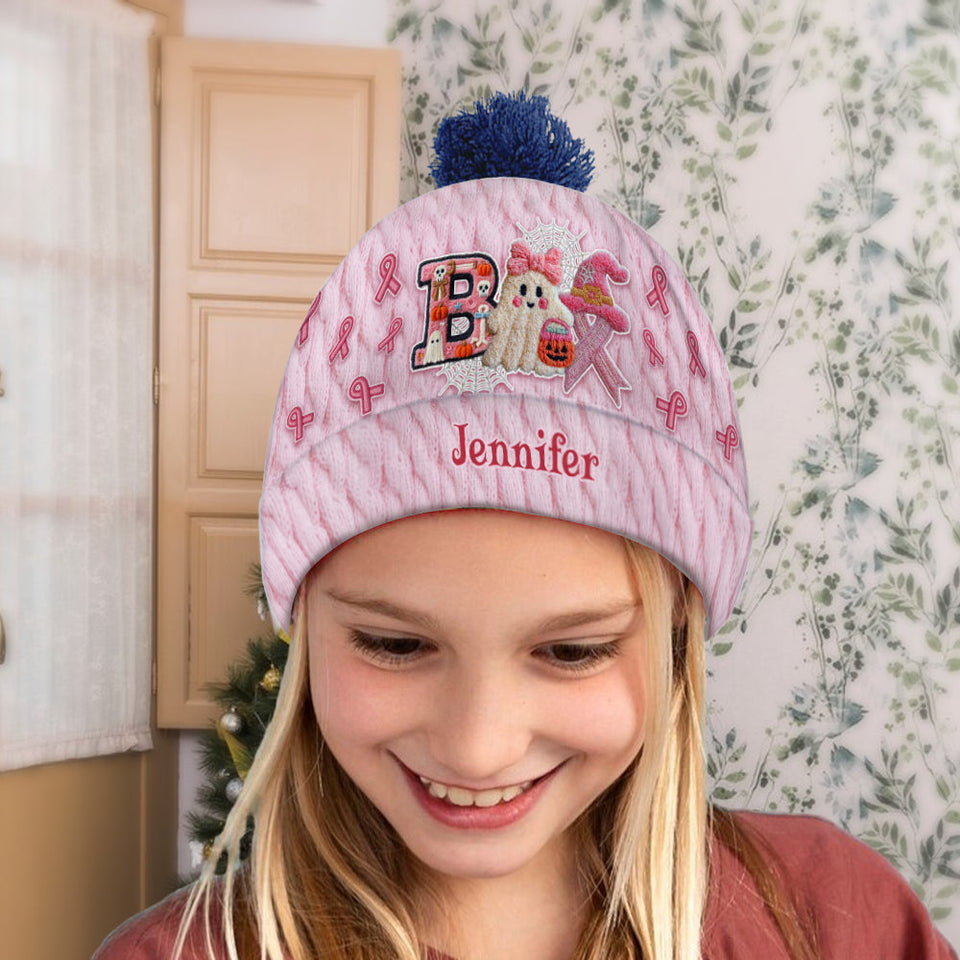 Ghost Breast Cancer Awareness - Personalized Breast Cancer Awareness Beanie Hat