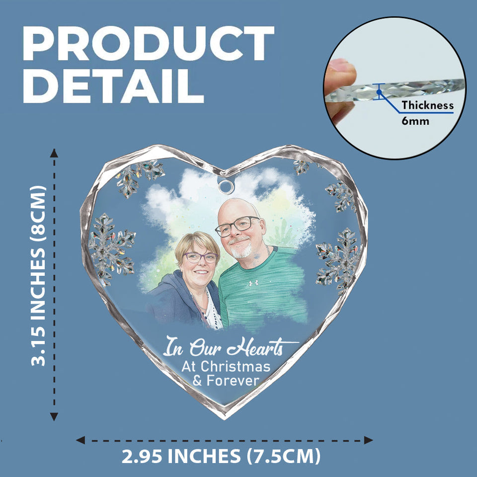 In Our Hearts At Christmas & Forever - Personalized Memorial Heart Shaped Glass Ornament