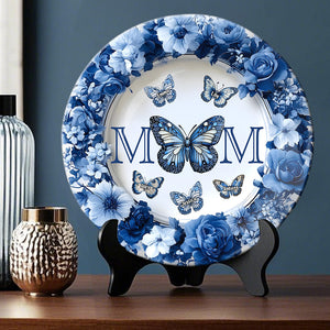 Classic Blue & White Butterfly Mother's Day Gift - Personalized Mother Ceramic Round Plate