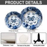 Classic Blue & White Butterfly Mother's Day Gift - Personalized Mother Ceramic Round Plate