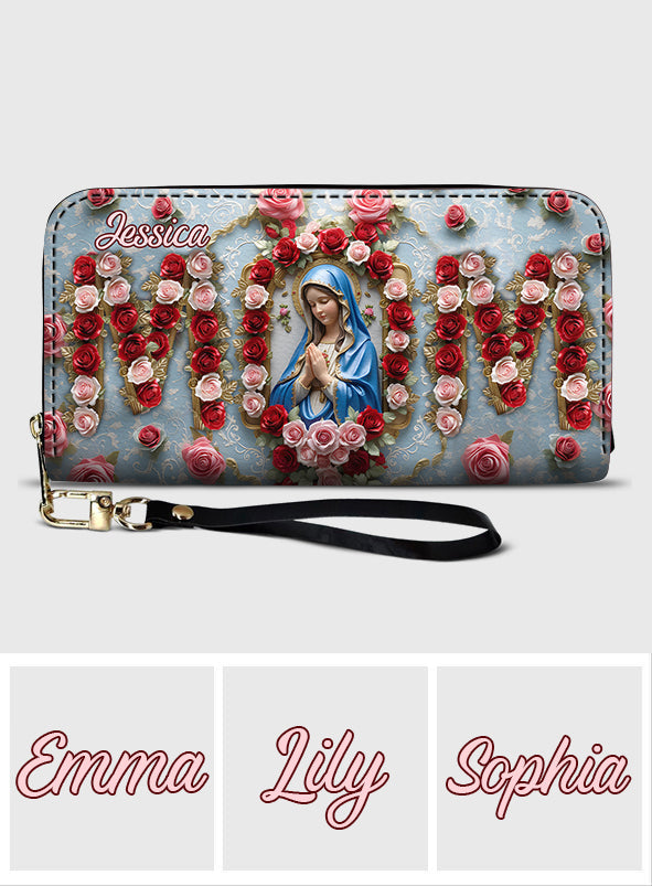 Maman Dame de Grâce - Portefeuille long en cuir chrétien personnalisé