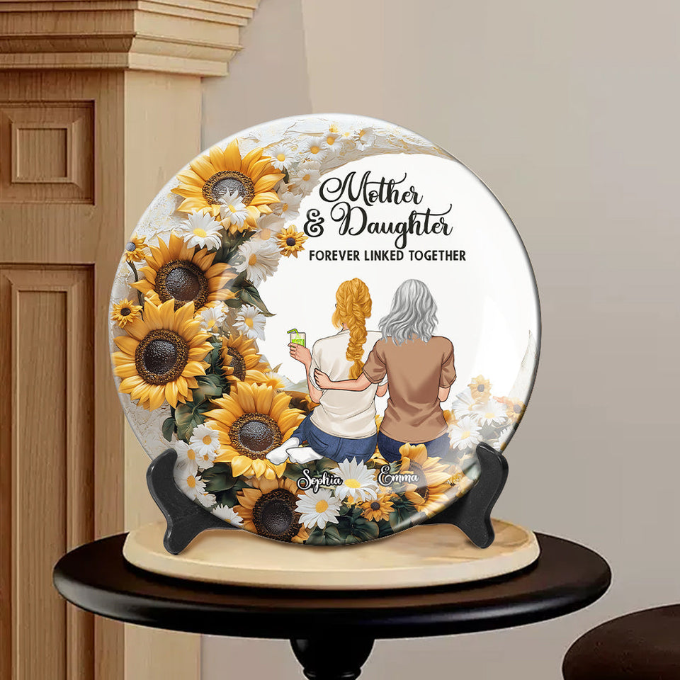 Mère et fille/fils unis pour toujours - Assiette ronde en céramique personnalisée pour maman