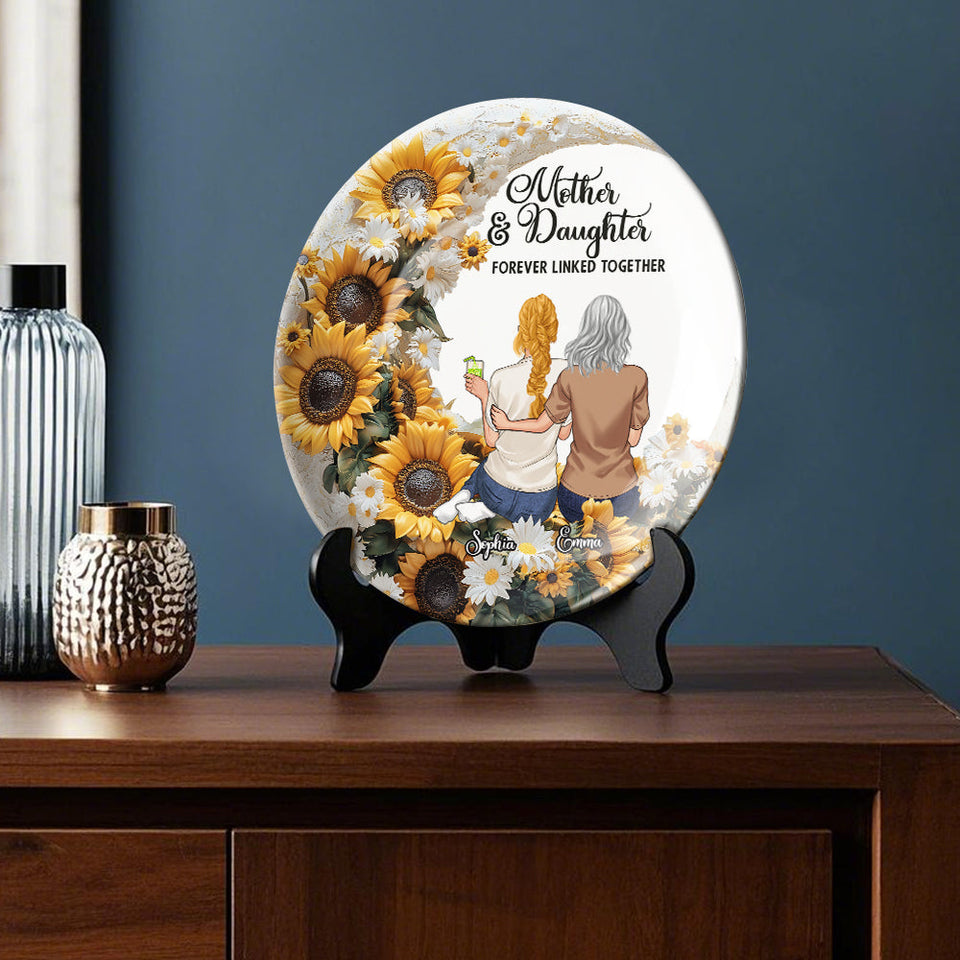 Mère et fille/fils unis pour toujours - Assiette ronde en céramique personnalisée pour maman