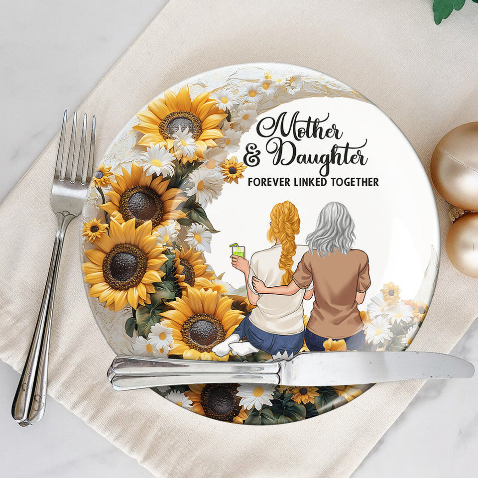 Mère et fille/fils unis pour toujours - Assiette ronde en céramique personnalisée pour maman