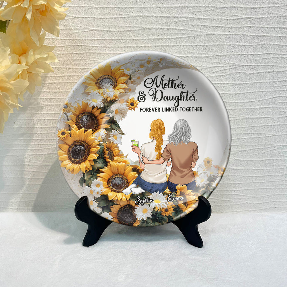 Mère et fille/fils unis pour toujours - Assiette ronde en céramique personnalisée pour maman