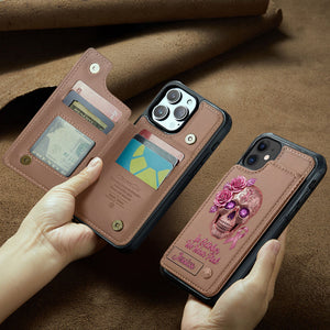 Skull And Ribbon - Personalized Breast Cancer Awareness Wallet Phone Case