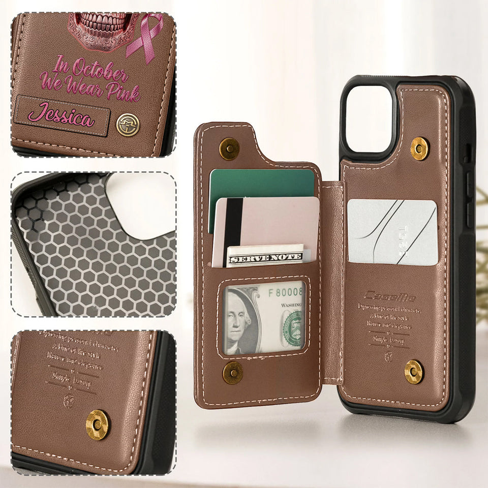Skull And Ribbon - Personalized Breast Cancer Awareness Wallet Phone Case