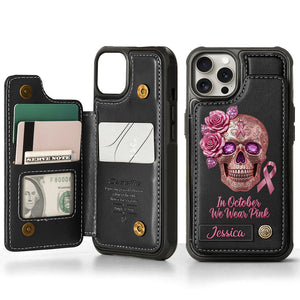 Skull And Ribbon - Personalized Breast Cancer Awareness Wallet Phone Case