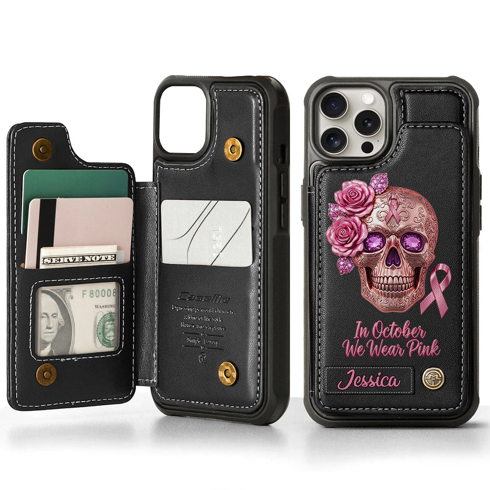 Skull And Ribbon - Personalized Breast Cancer Awareness Wallet Phone Case