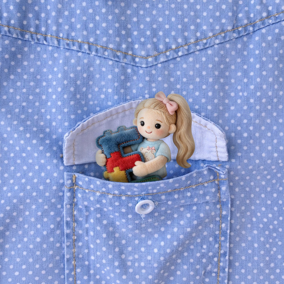 Custom Any Photo, Any Letter - Personalized Autism Awareness Plush Brooch