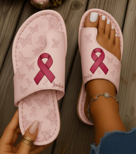 Breast Cancer - Personalized Breast Cancer Awareness Open Toe Sandals