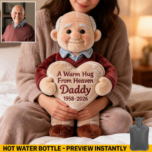 A Warm Hug From Heaven - Personalized Memorial Hot Water Bottle With Cover