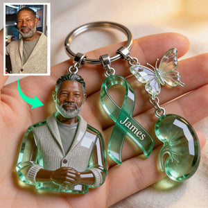 Custom Any Photo - Peace Love Cure - Personalized Kidney Awareness Keychain With Charms