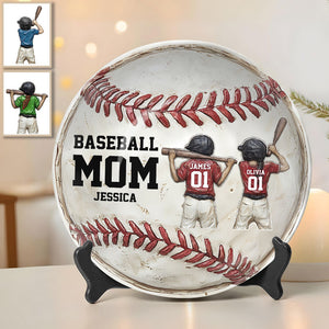 Maman de joueur de baseball - Assiette ronde en céramique personnalisée pour maman